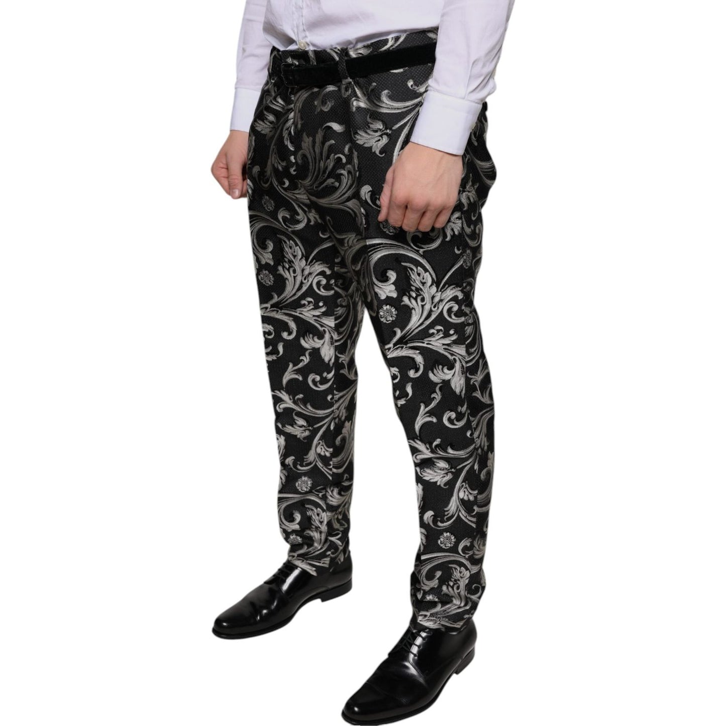 Dolce & Gabbana Black Jacquard Skinny Dress Pants Dolce & Gabbana Gray