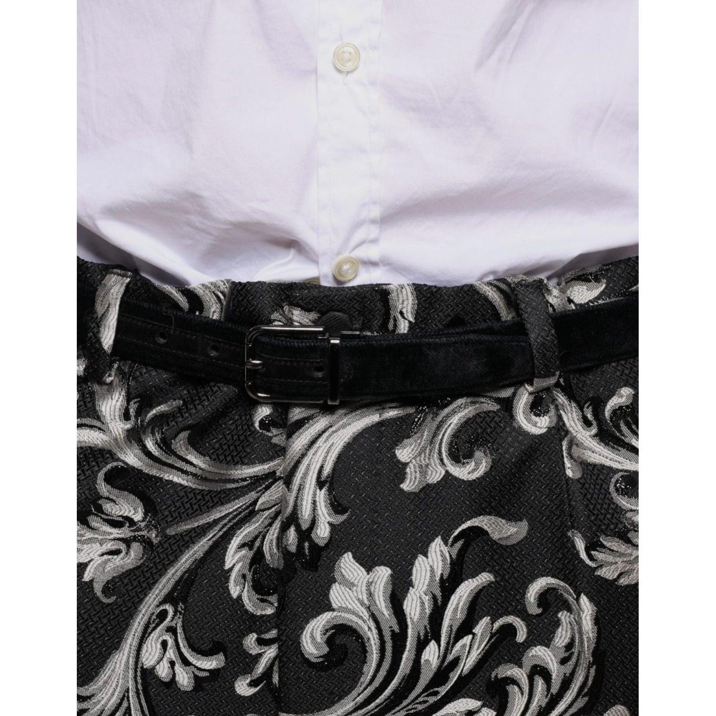 Dolce & Gabbana Black Jacquard Skinny Dress Pants Dolce & Gabbana Light Gray