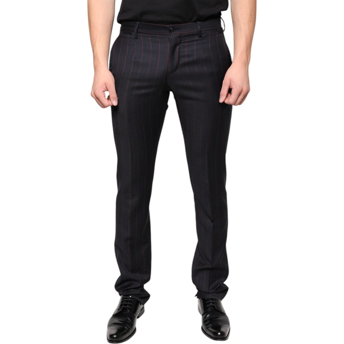 Dolce & Gabbana Black Stripes Skinny Men Dress Pants Dolce & Gabbana Black