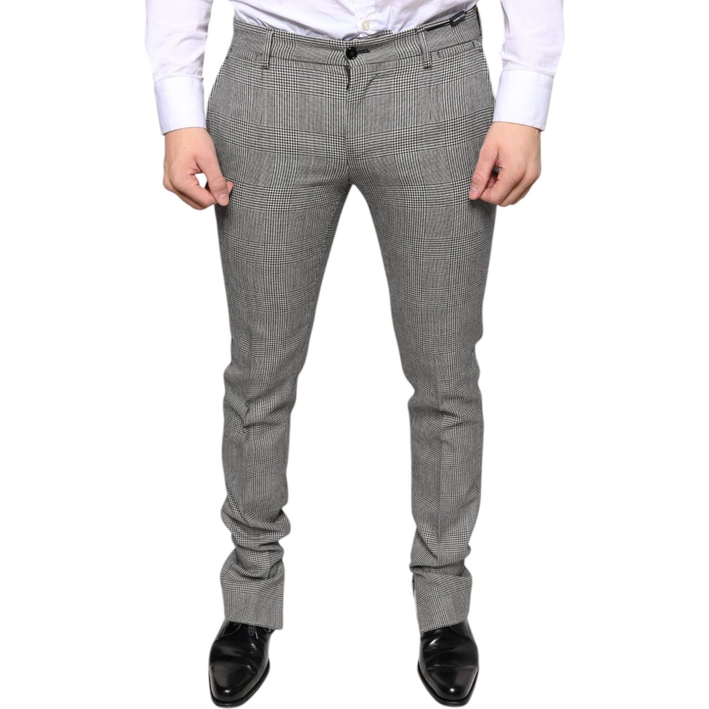 Dolce & Gabbana Gray Check Tartan Wool Skinny Pants Dolce & Gabbana Dim Gray
