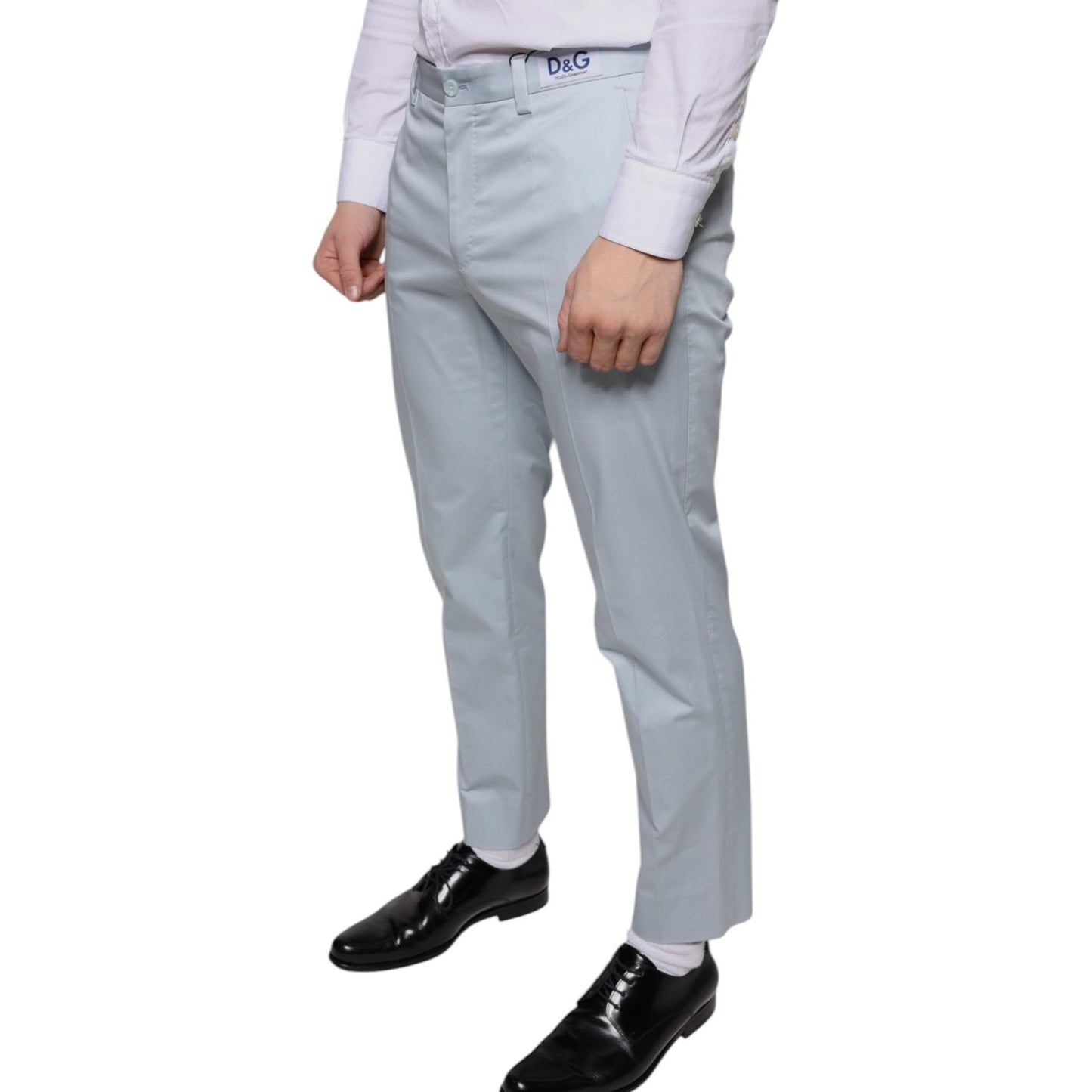 Dolce & Gabbana Light Blue Cotton Dress Pants Dolce & Gabbana Dark Gray