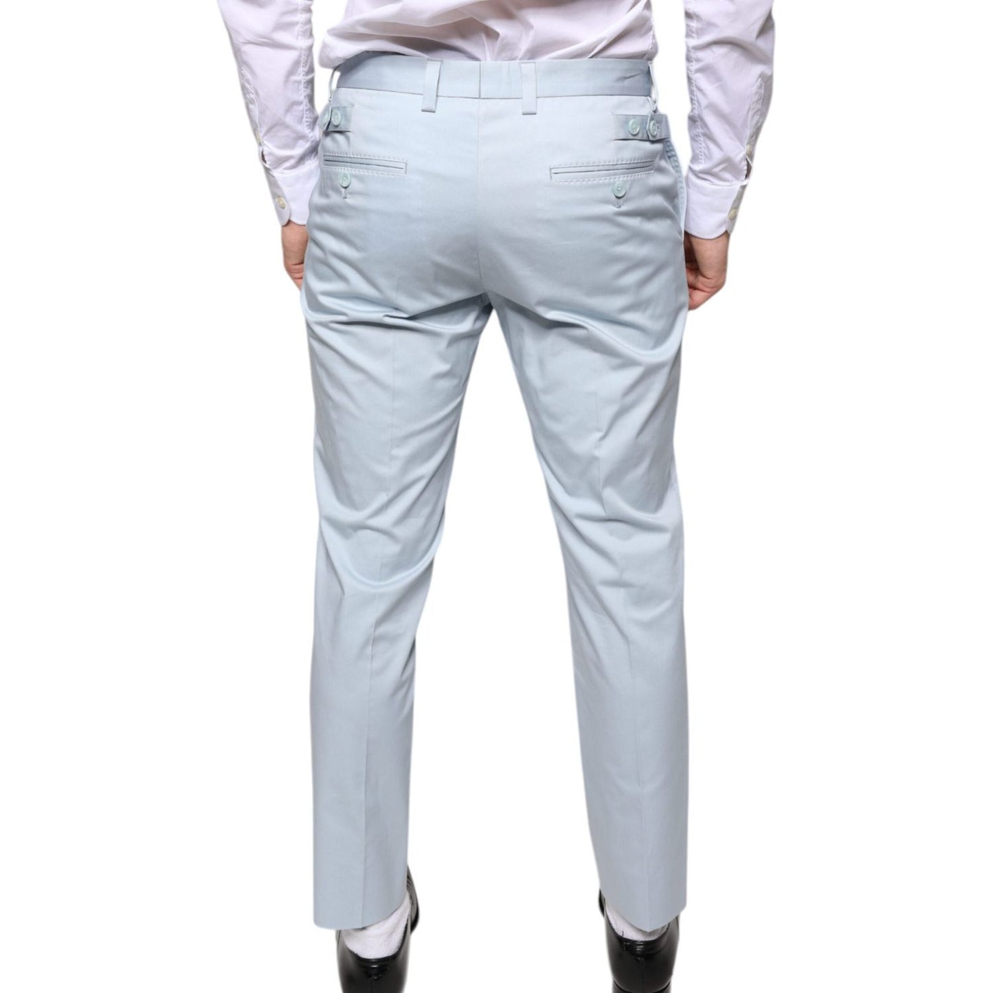 Dolce & Gabbana Light Blue Cotton Dress Pants Dolce & Gabbana Gray