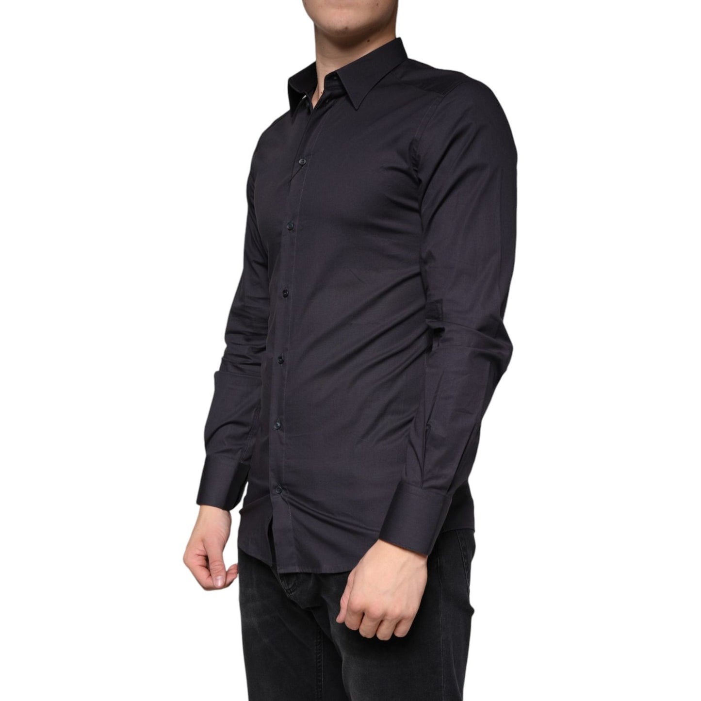 Dolce & Gabbana Black Cotton Stretch Dress GOLD Formal Shirt Dolce & Gabbana Dark Slate Gray