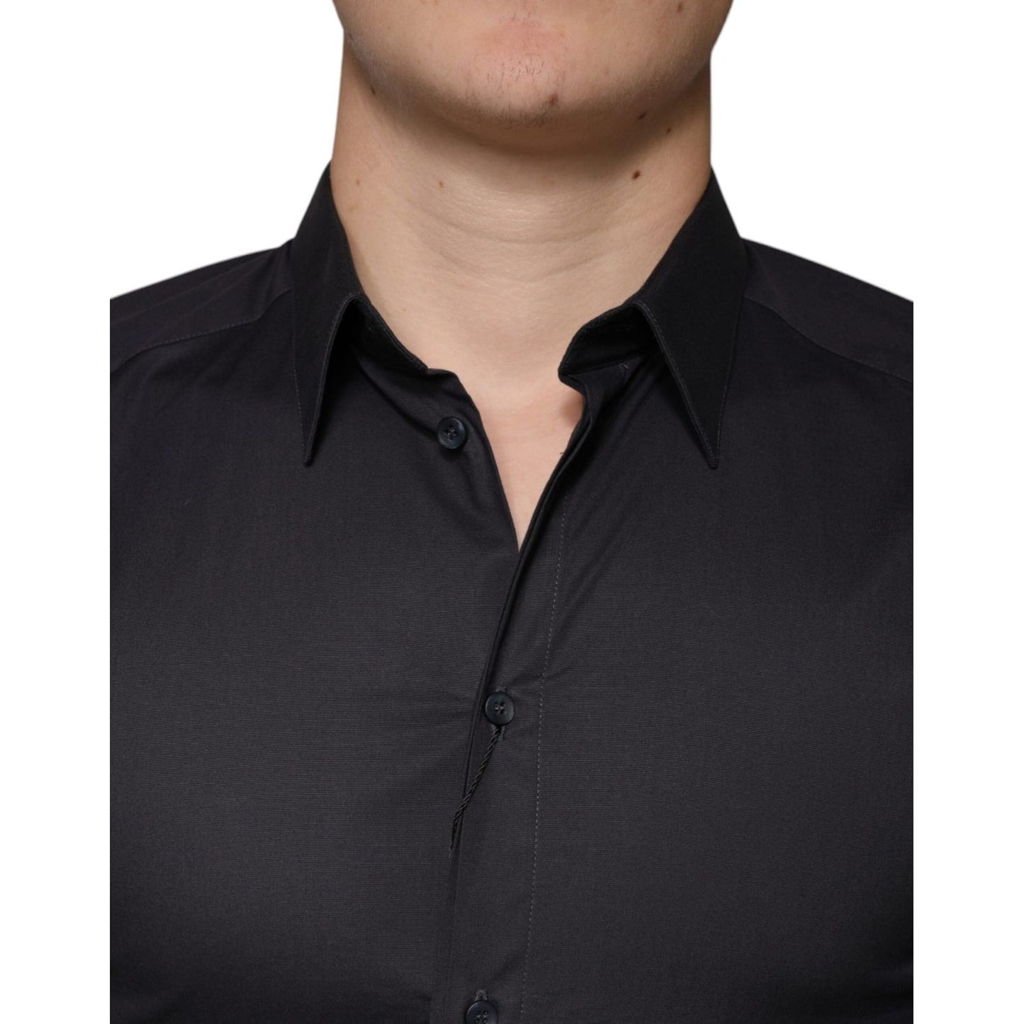 Dolce & Gabbana Black Cotton Stretch Dress GOLD Formal Shirt Dolce & Gabbana Dark Slate Gray