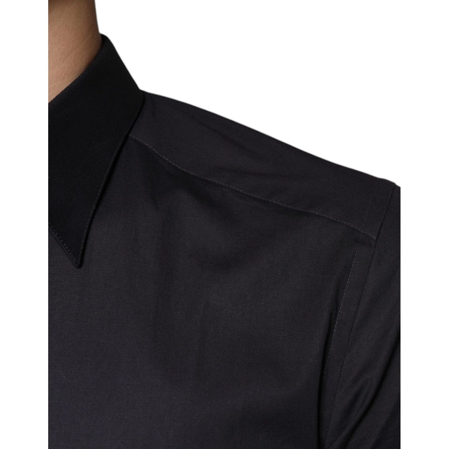 Dolce & Gabbana Black Cotton Stretch Dress GOLD Formal Shirt Dolce & Gabbana Black