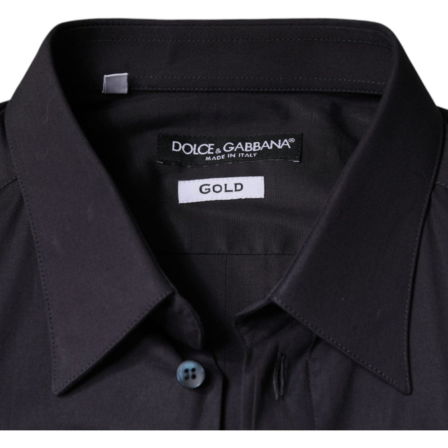 Dolce & Gabbana Black Cotton Stretch Dress GOLD Formal Shirt Dolce & Gabbana Black
