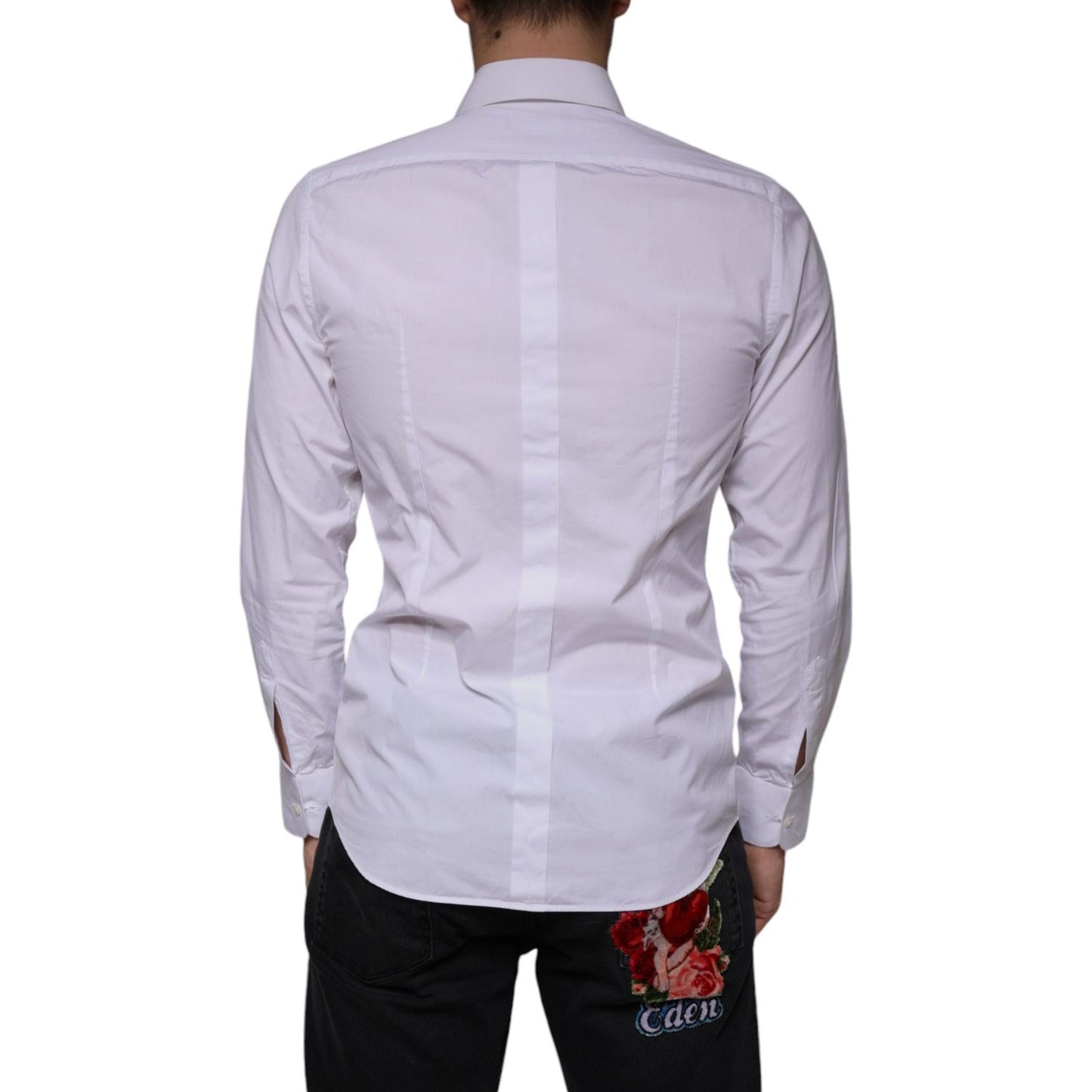 Dolce & Gabbana White Bib Cotton Poplin GOLD Men Formal Shirt Dolce & Gabbana Gray