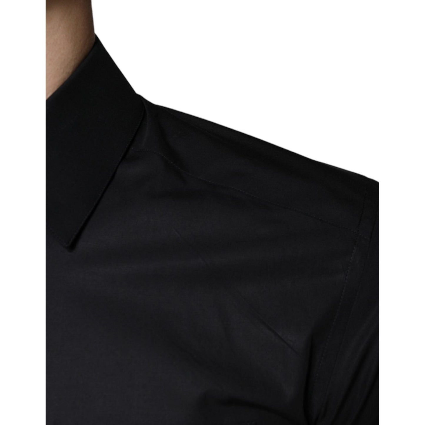 Dolce & Gabbana Black Cotton Stretch Dress GOLD Formal Shirt Dolce & Gabbana Black