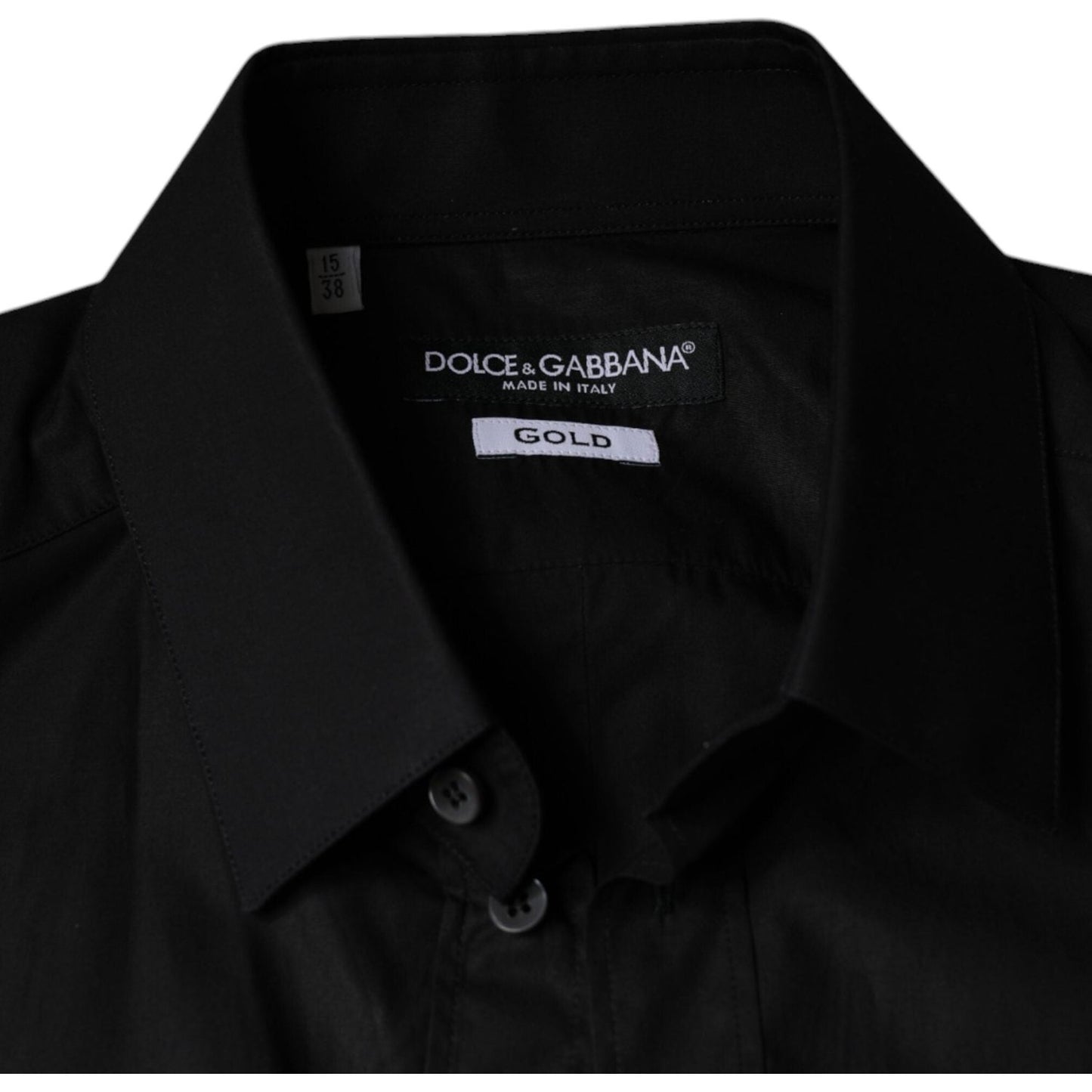 Dolce & Gabbana Black Cotton Stretch Dress GOLD Formal Shirt Dolce & Gabbana Black