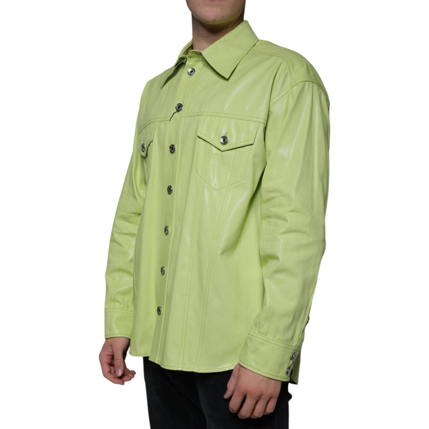 Dolce & Gabbana Green Cotton Collared Men Button Down Shirt Dolce & Gabbana Dark Khaki
