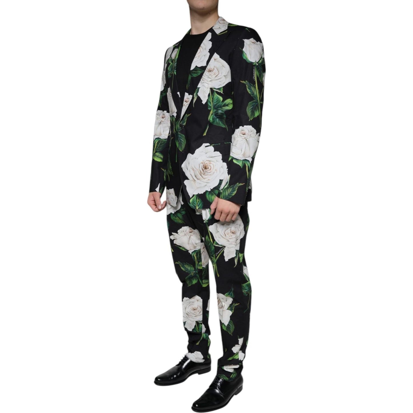 Dolce & Gabbana Black Rose Cotton Men Formal 2 Piece Suit Dolce & Gabbana Dark Slate Gray