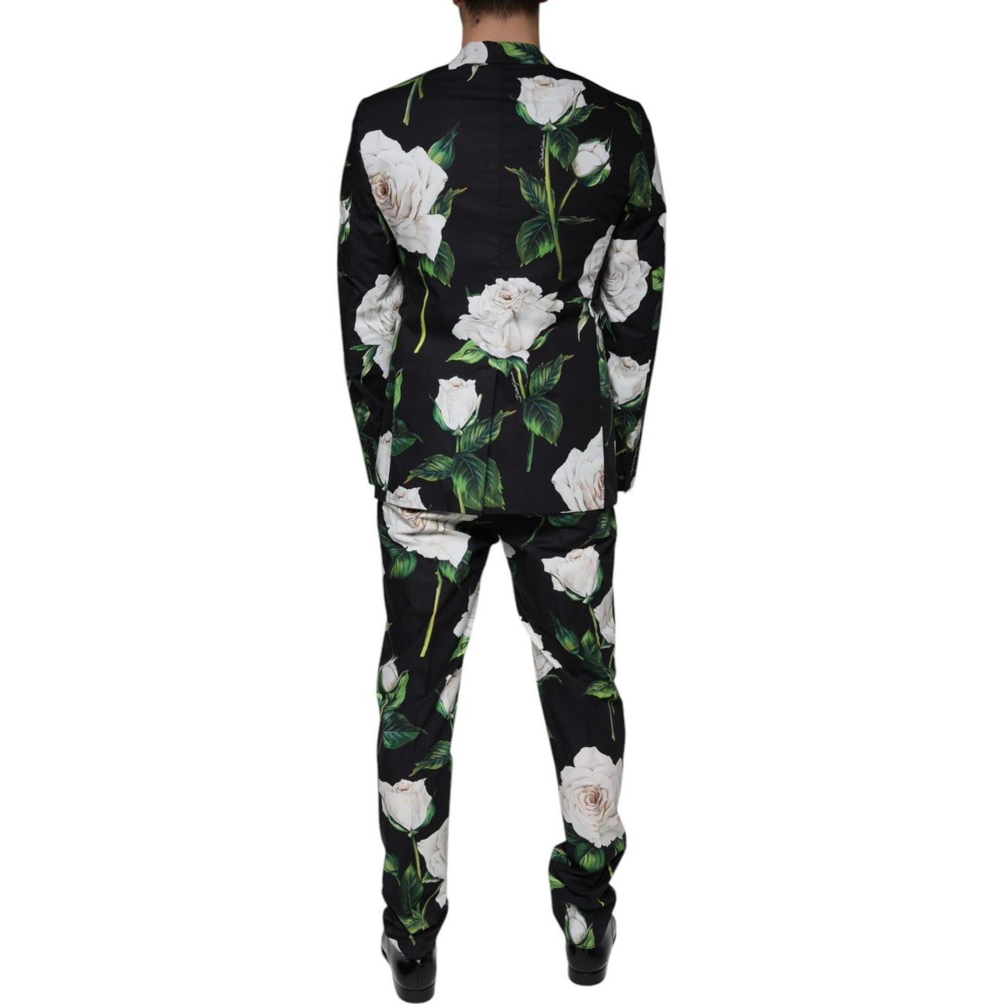 Dolce & Gabbana Black Rose Cotton Men Formal 2 Piece Suit Dolce & Gabbana Gray