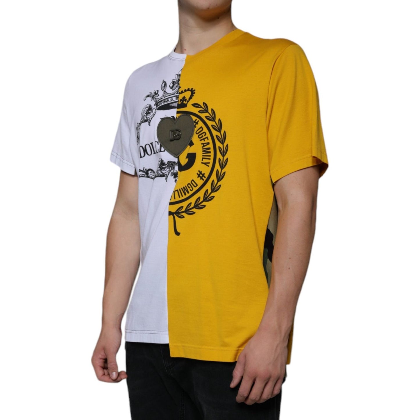 Dolce & Gabbana White Yellow Logo Print Short Sleeve T-shirt Dolce & Gabbana Dark Goldenrod