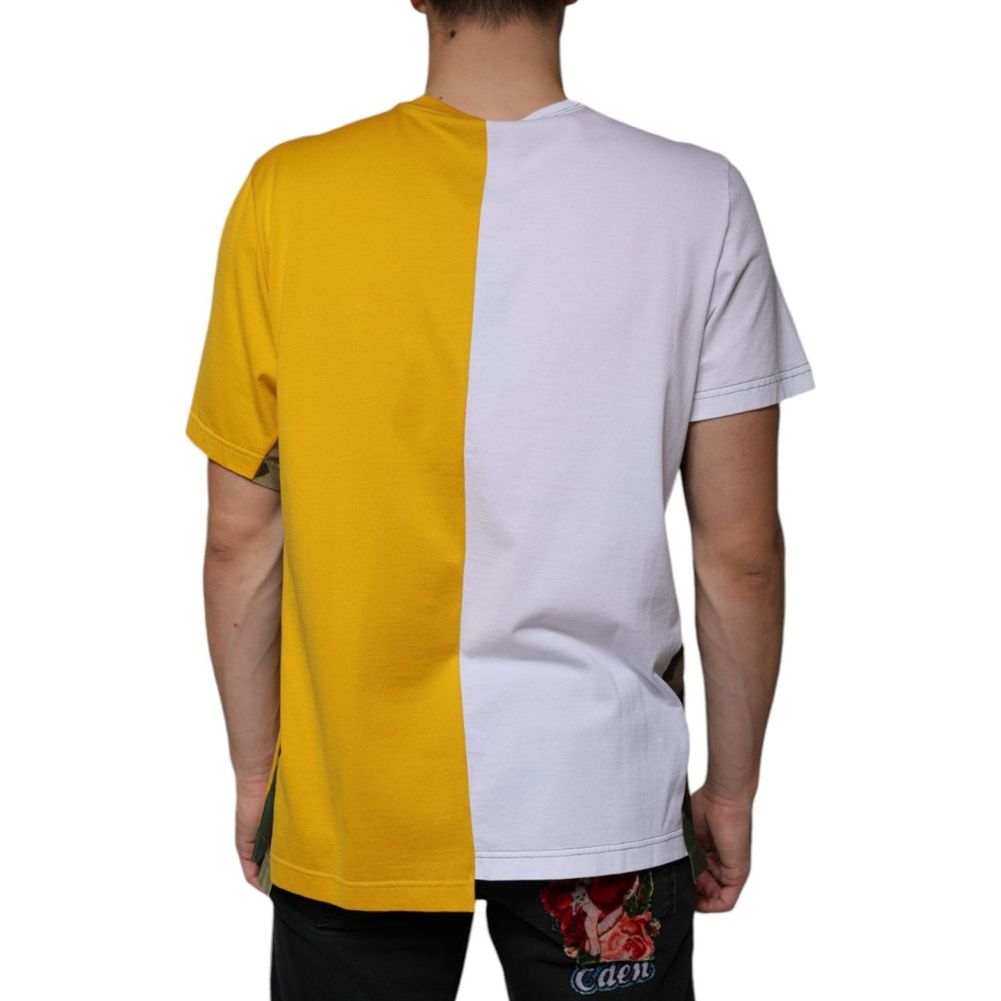 Dolce & Gabbana White Yellow Logo Print Short Sleeve T-shirt Dolce & Gabbana Dark Goldenrod
