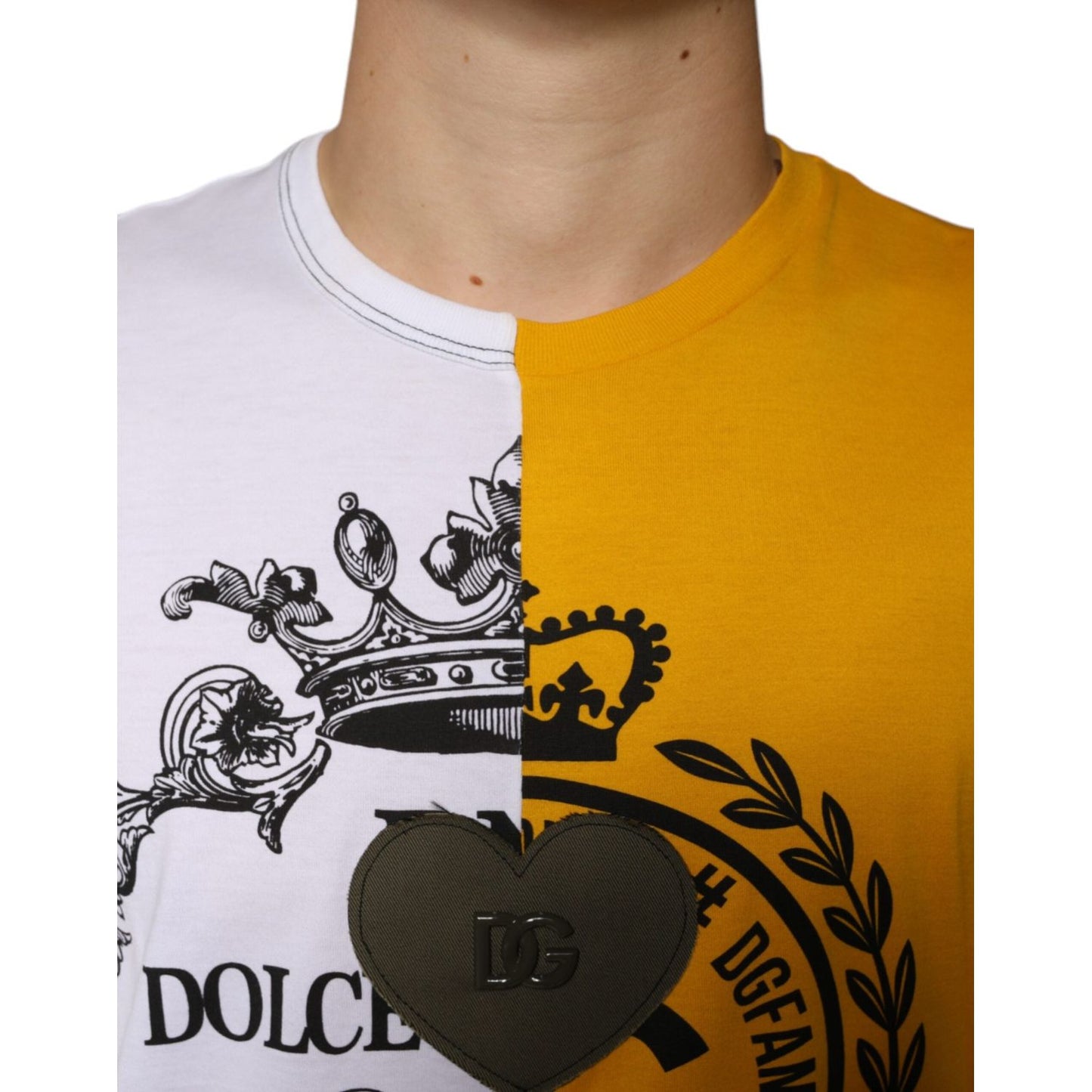 Dolce & Gabbana White Yellow Logo Print Short Sleeve T-shirt Dolce & Gabbana Dark Goldenrod