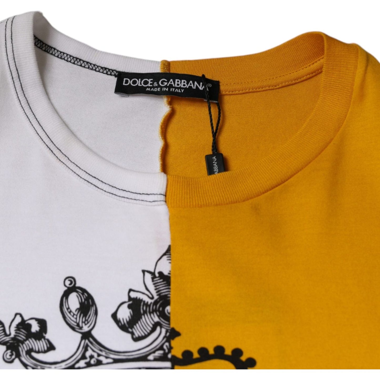 Dolce & Gabbana White Yellow Logo Print Short Sleeve T-shirt Dolce & Gabbana Light Gray