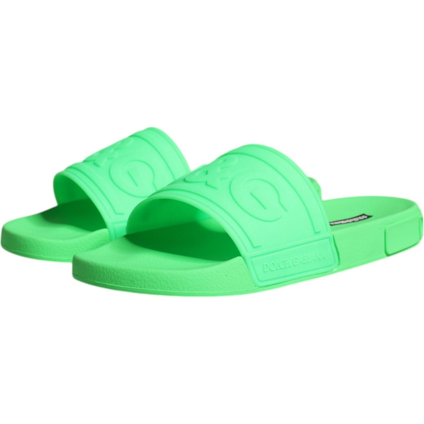 Dolce & Gabbana Green Leather Slides Sandals Beachwear Shoes Dolce & Gabbana Light Green