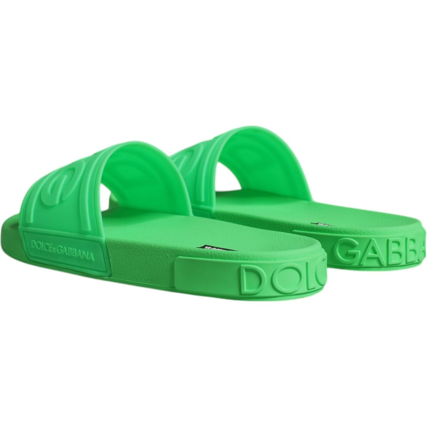 Dolce & Gabbana Green Leather Slides Sandals Beachwear Shoes Dolce & Gabbana Medium Sea Green