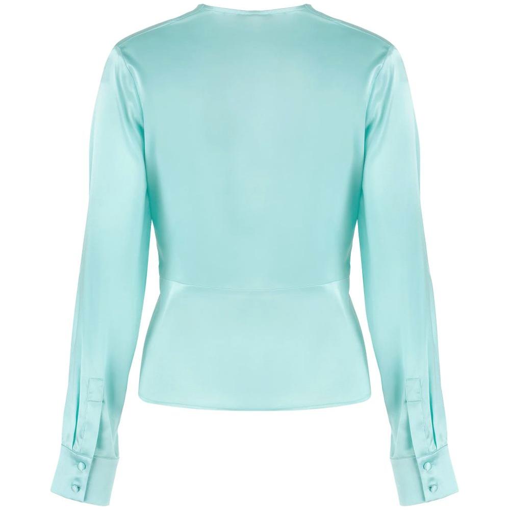 PINKO Green Silk Women Blouse with Deep V-Neck Detail PINKO Powder Blue