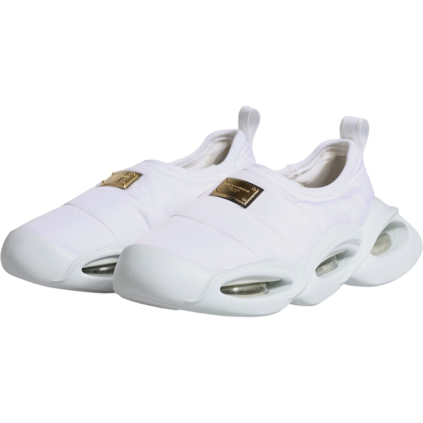 Dolce & Gabbana White Padded Fabric Low Top Sneakers Shoes Dolce & Gabbana Light Gray
