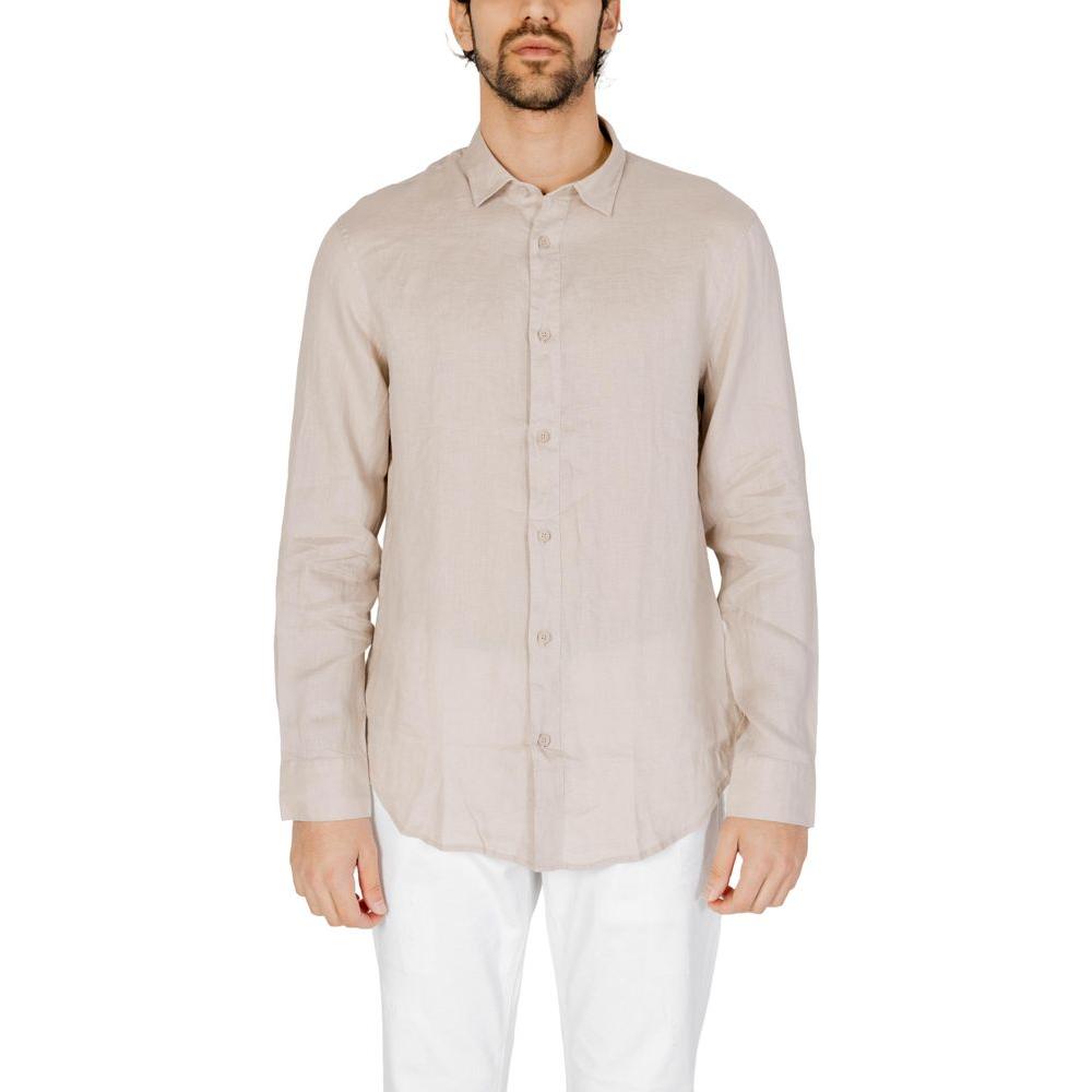 Armani Exchange Beige Linen Shirt Armani Exchange Light Gray