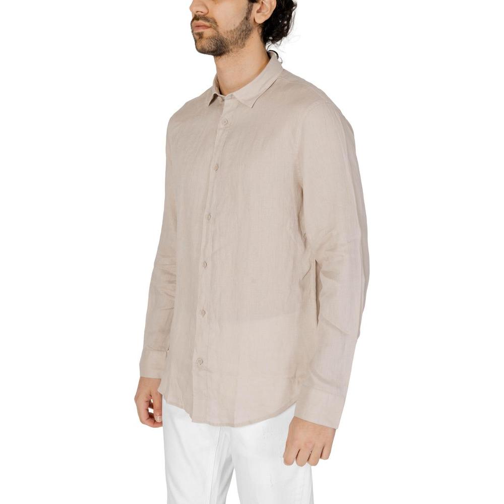 Armani Exchange Beige Linen Shirt Armani Exchange Gray