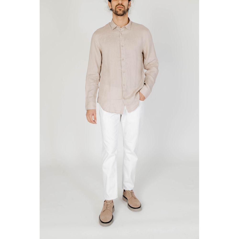 Armani Exchange Beige Linen Shirt Armani Exchange Light Gray