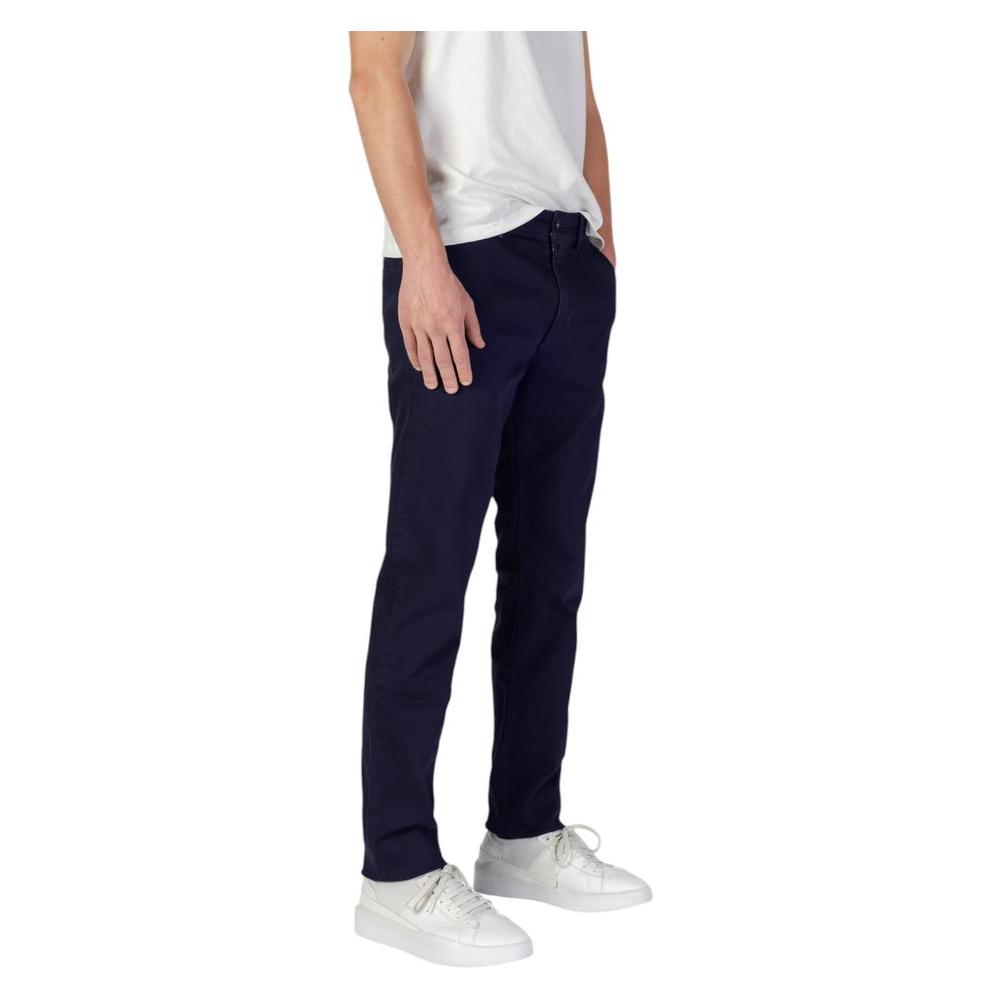 Hugo Boss blue cotton men's slim pants, fall/winter collection, made of 92% cotton, 6% elastomultiester, 2% elastane/lycra