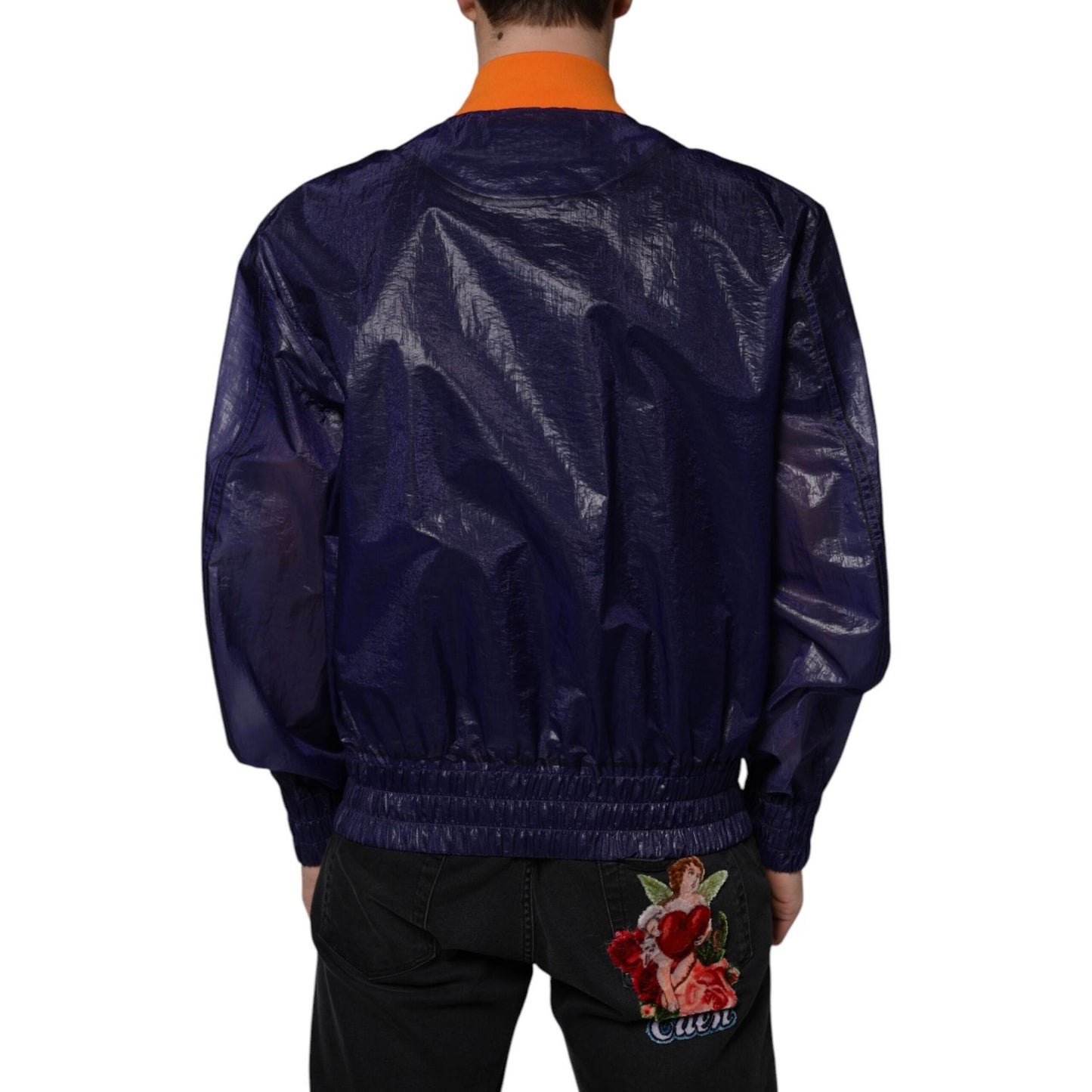 Dolce & Gabbana Blue Cotton Stretch Full Zip Bomber Jacket Dolce & Gabbana Black