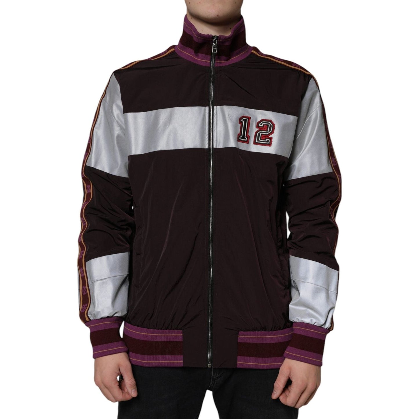 Dolce & Gabbana Multicolor Full Zip Jersey Men Bomber Jacket Dolce & Gabbana Dark Gray