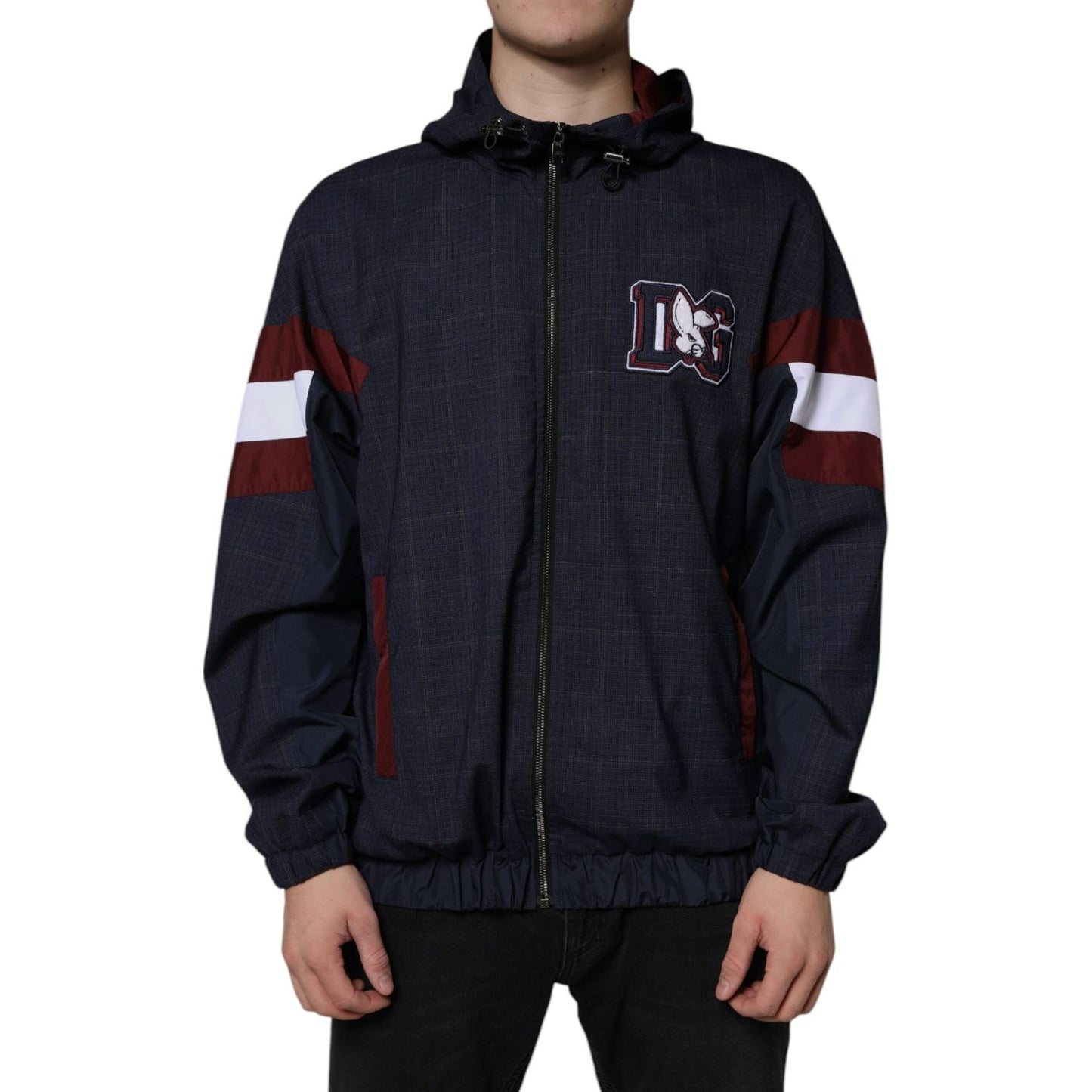 Dolce & Gabbana Blue Logo Full Zip Hooded Men Bomber Jacket Dolce & Gabbana Black