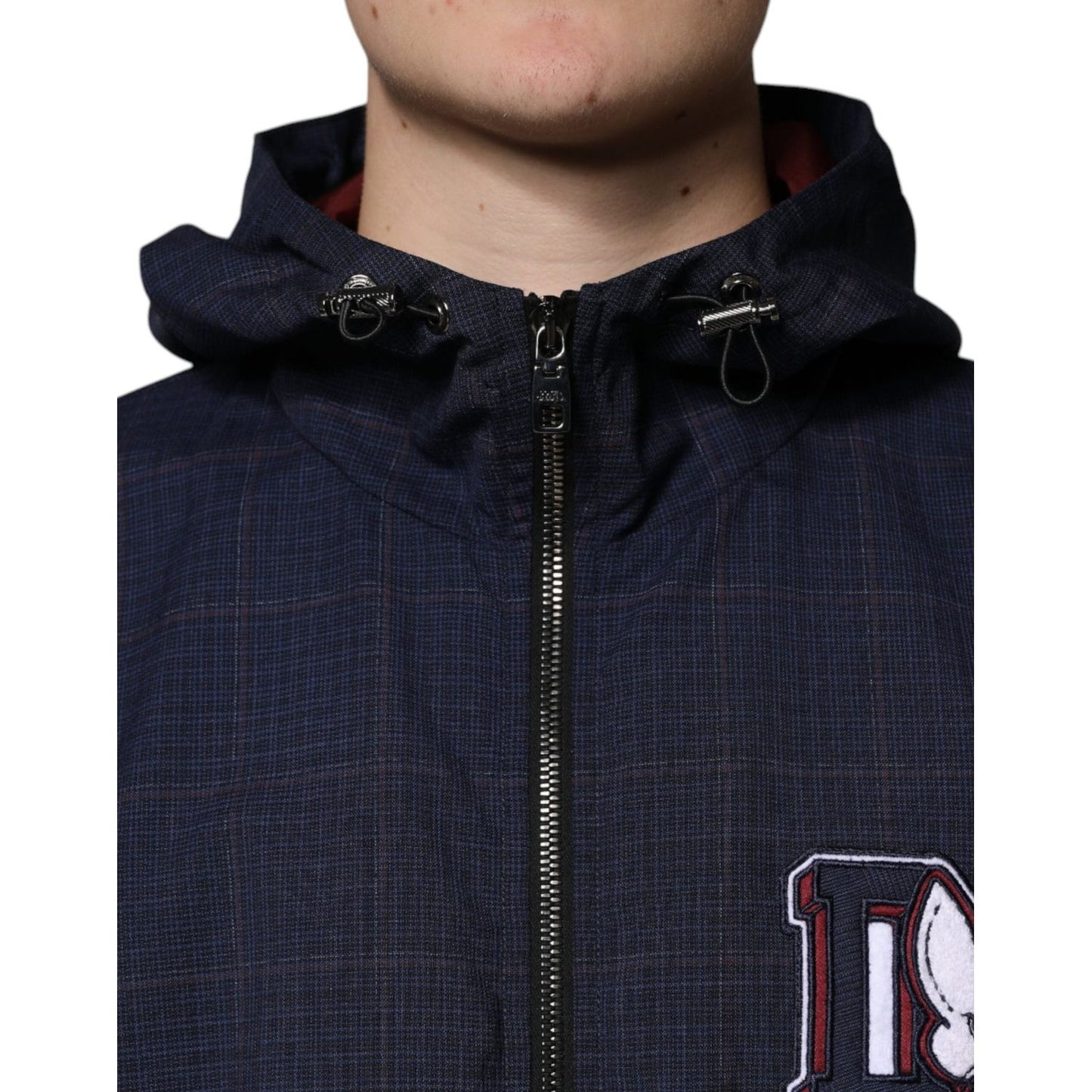 Dolce & Gabbana Blue Logo Full Zip Hooded Men Bomber Jacket Dolce & Gabbana Dark Slate Gray