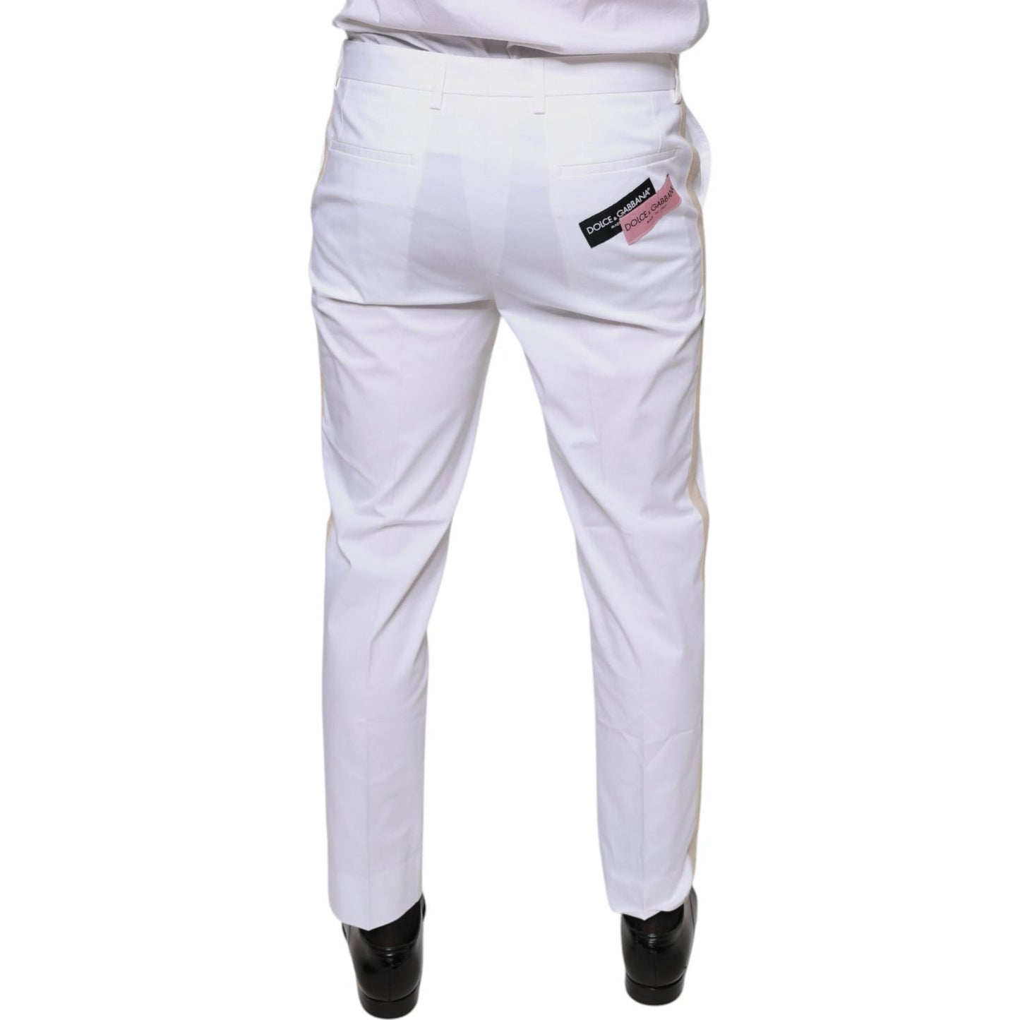 Dolce & Gabbana White Cotton Skinny Dress Pants Dolce & Gabbana Light Gray