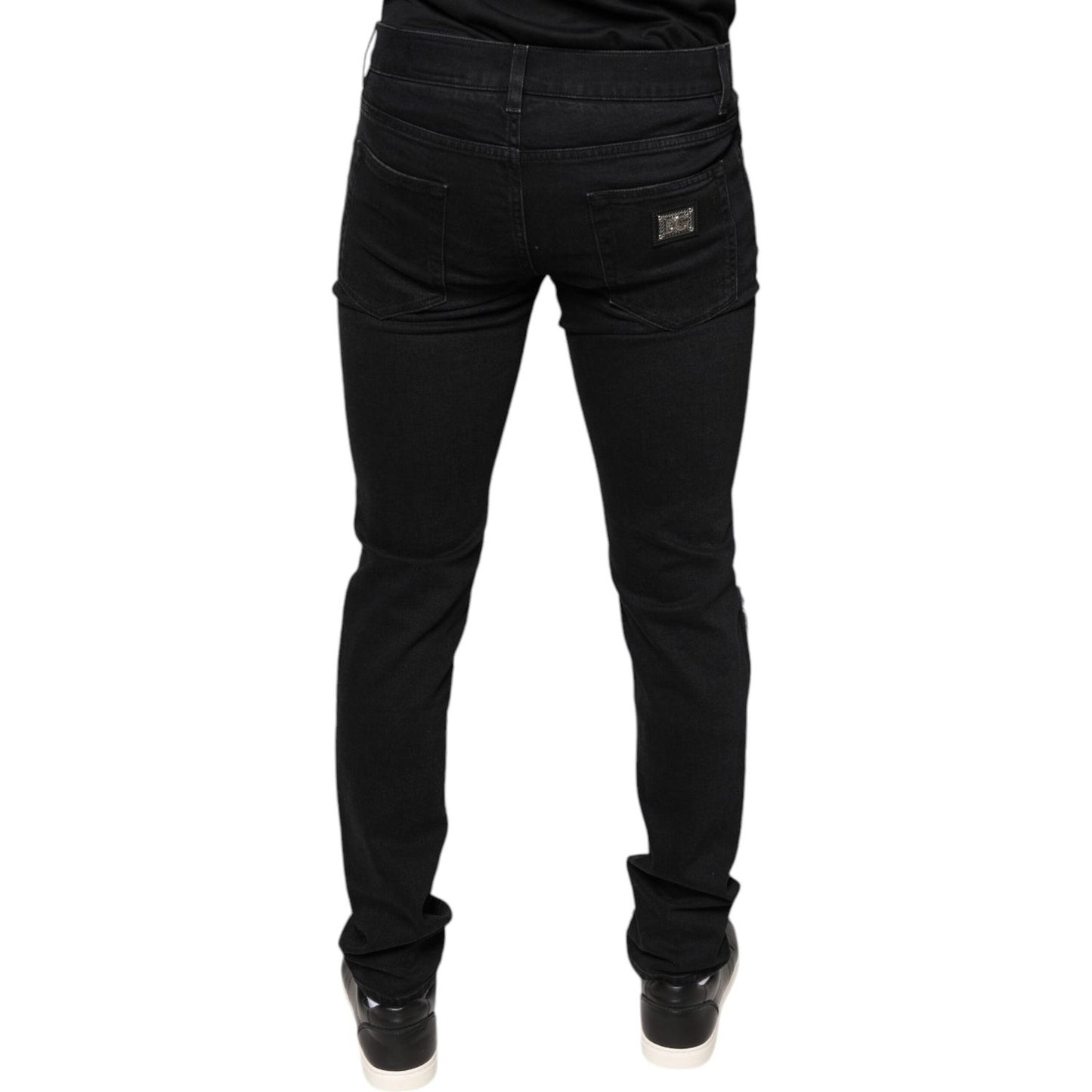 Dolce & Gabbana Black Tattered Cotton Skinny Men Denim Jeans Dolce & Gabbana Black