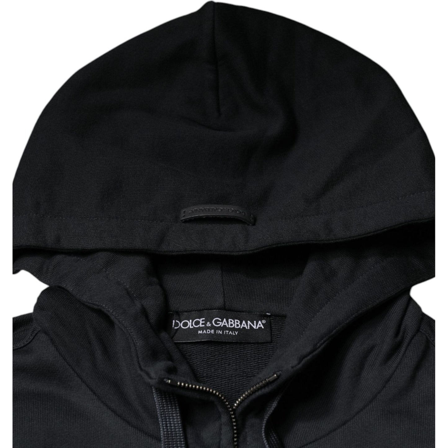 Dolce & Gabbana Black Cotton Hooded Men Full Zip Sweater Dolce & Gabbana Black