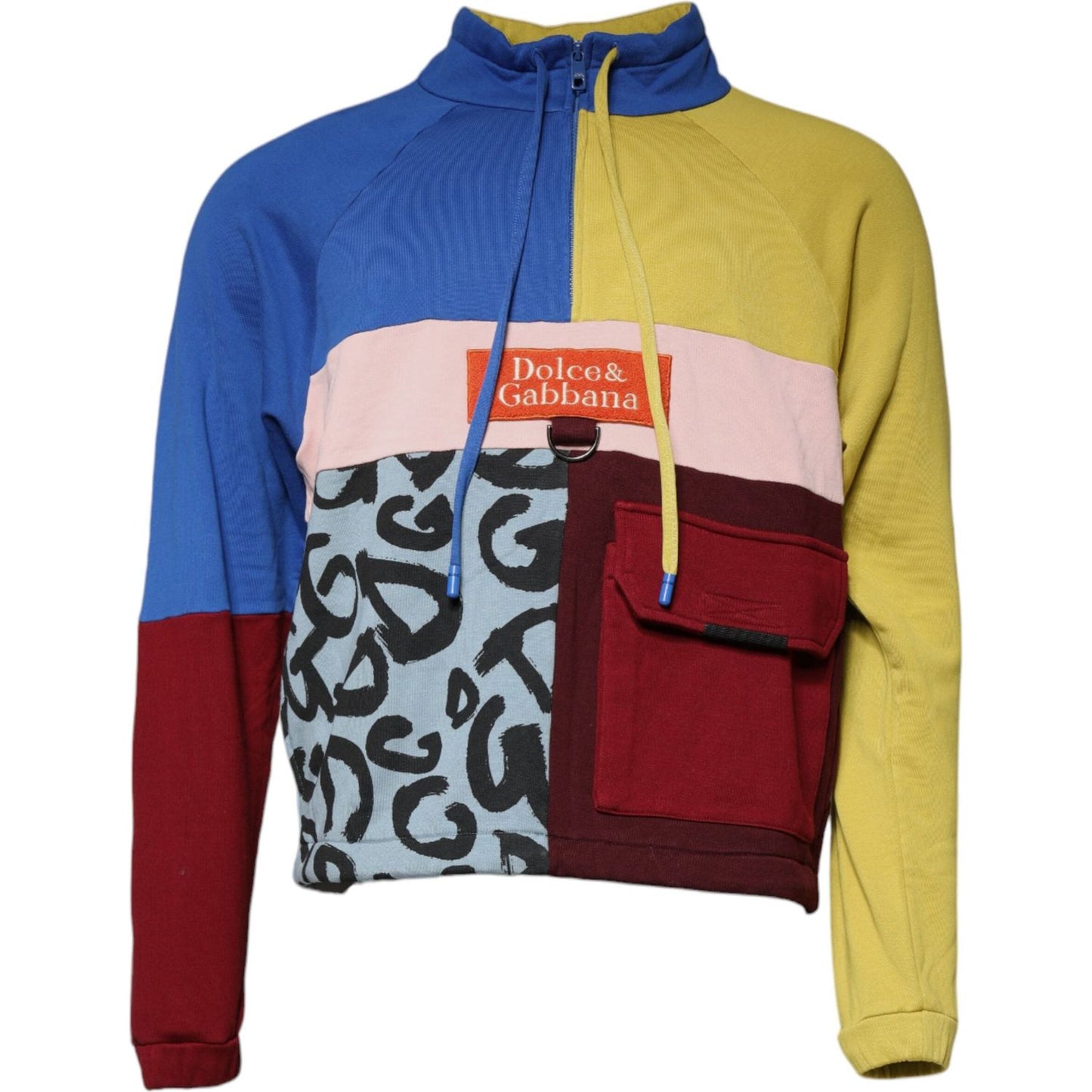 Dolce & Gabbana Multicolor Patchwork Men Sweatshirt Sweater Dolce & Gabbana Tan
