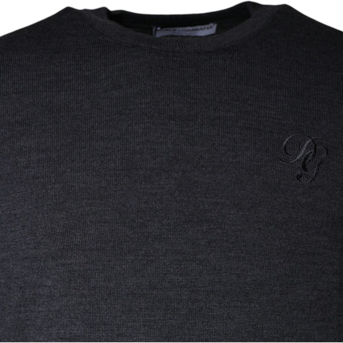 Dolce & Gabbana Dark Gray Wool Crew Neck Pullover Sweater Dolce & Gabbana Dark Slate Gray