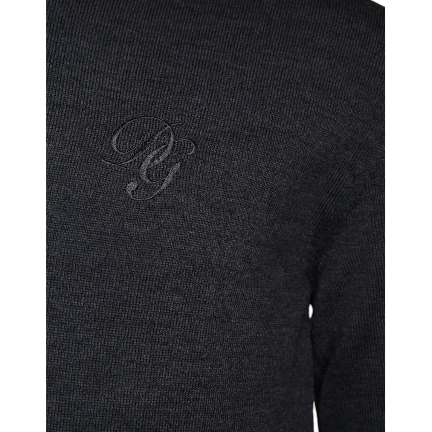 Dolce & Gabbana Dark Gray Wool Crew Neck Pullover Sweater Dolce & Gabbana Dark Slate Gray