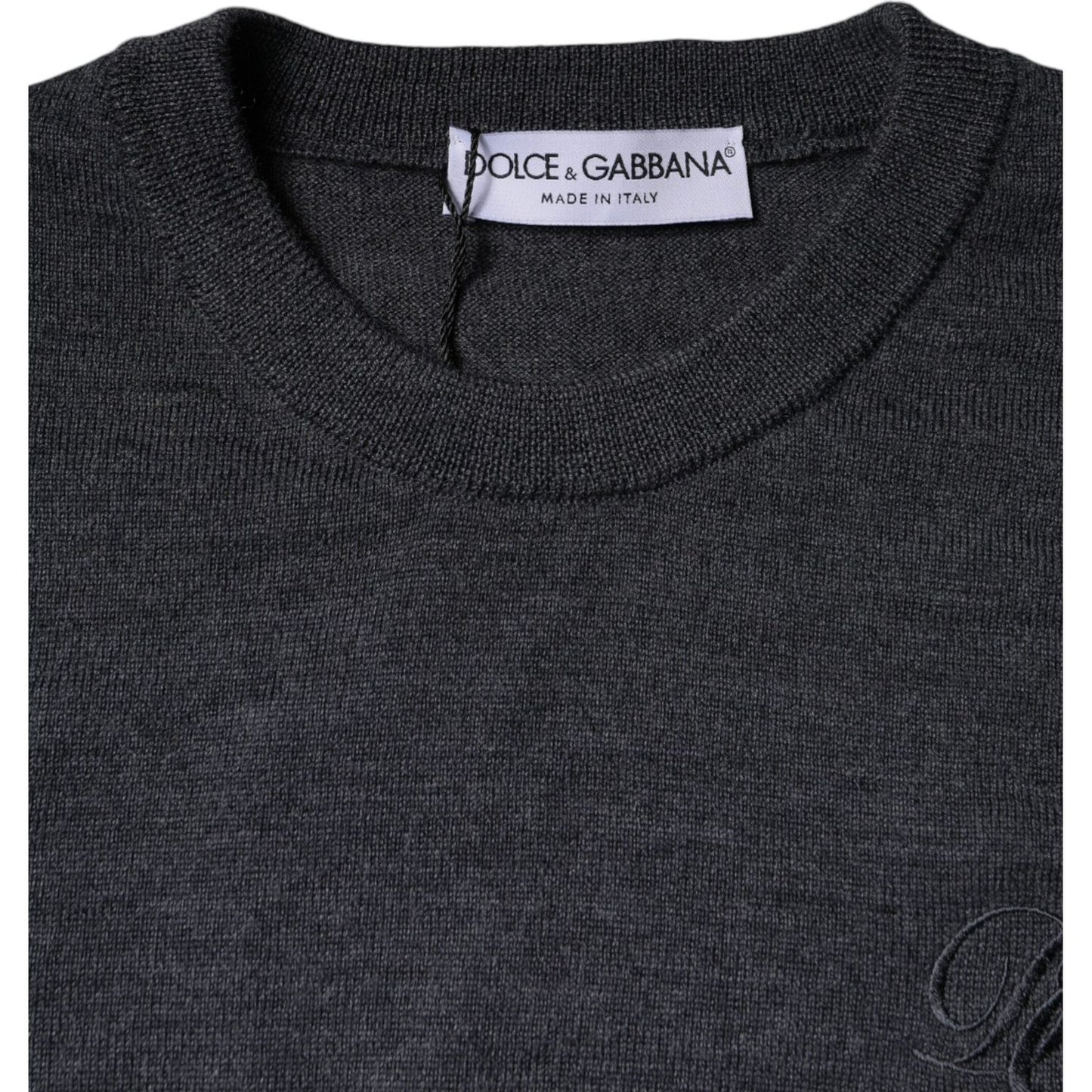Dolce & Gabbana Dark Gray Wool Crew Neck Pullover Sweater Dolce & Gabbana Dark Slate Gray