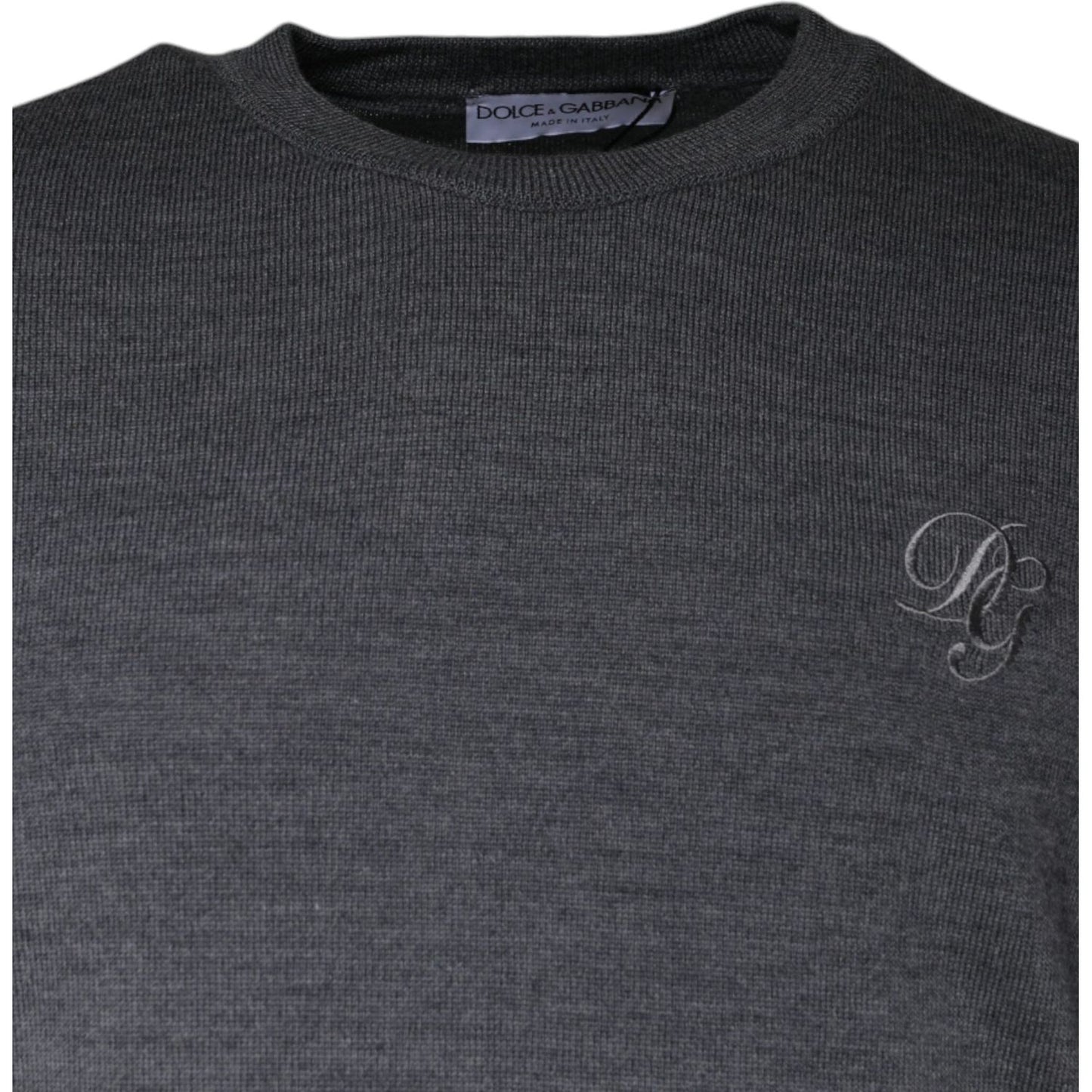 Dolce & Gabbana Dark Gray Wool Crew Neck Pullover Sweater Dolce & Gabbana Dark Slate Gray