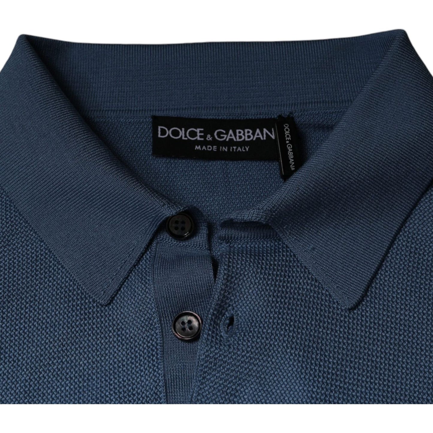 Dolce & Gabbana Sky Blue Silk Collared Men Pullover Sweater Dolce & Gabbana Dark Slate Gray