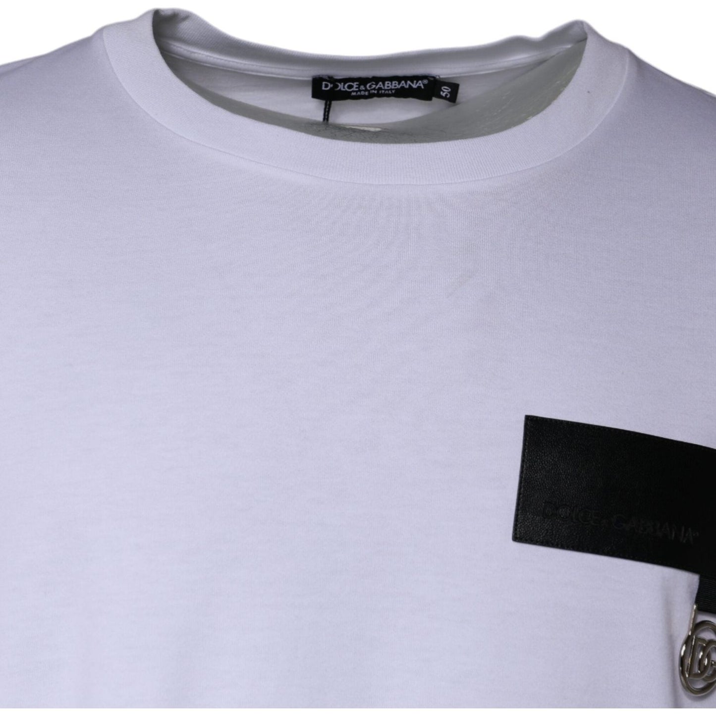 Dolce & Gabbana White Logo Patch Cotton Crew Neck T-shirt Dolce & Gabbana Light Steel Blue