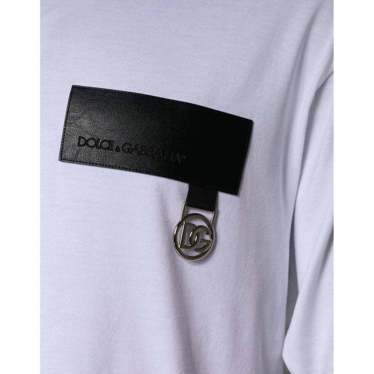 Dolce & Gabbana White Logo Patch Cotton Crew Neck T-shirt Dolce & Gabbana Light Steel Blue