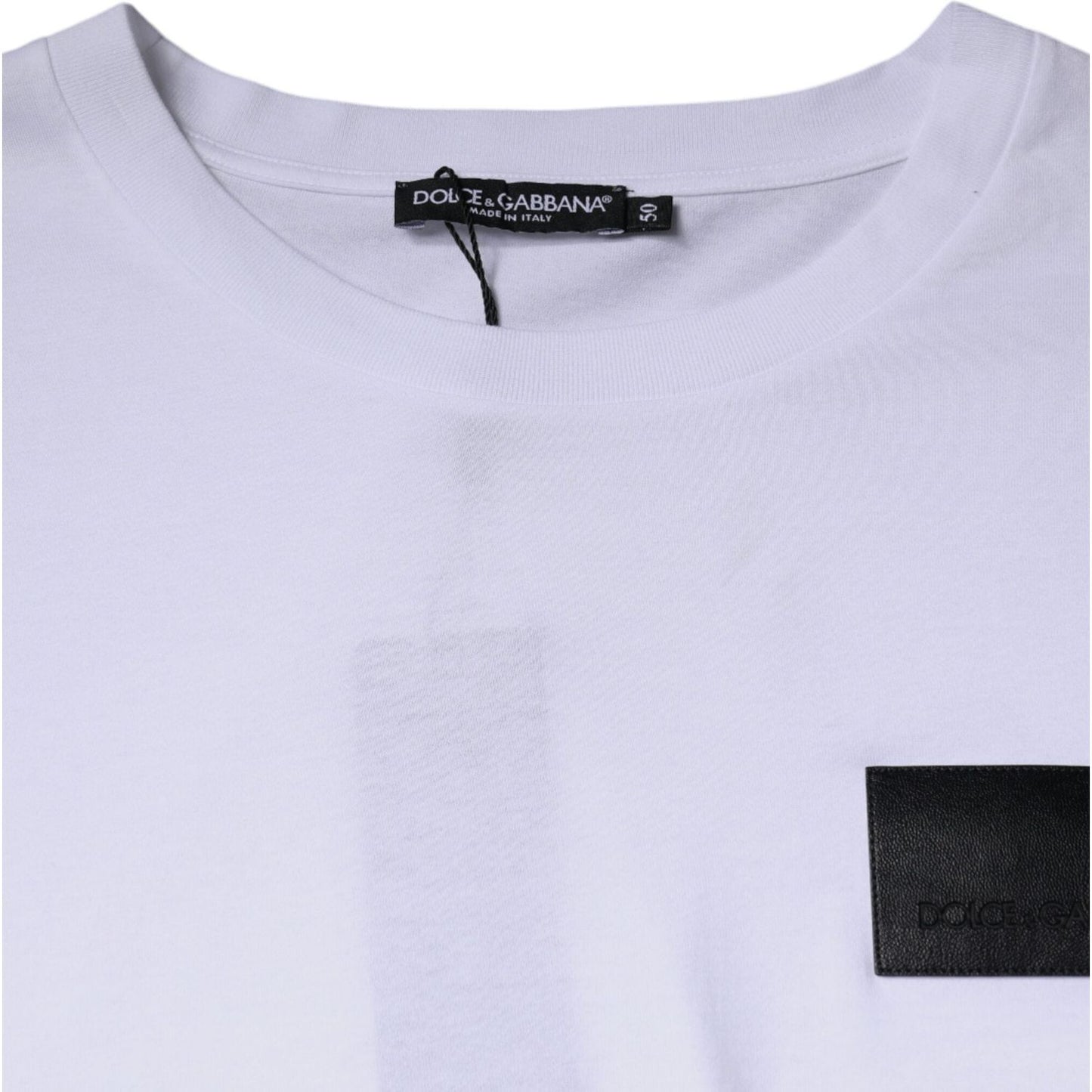 Dolce & Gabbana White Logo Patch Cotton Crew Neck T-shirt Dolce & Gabbana Light Gray