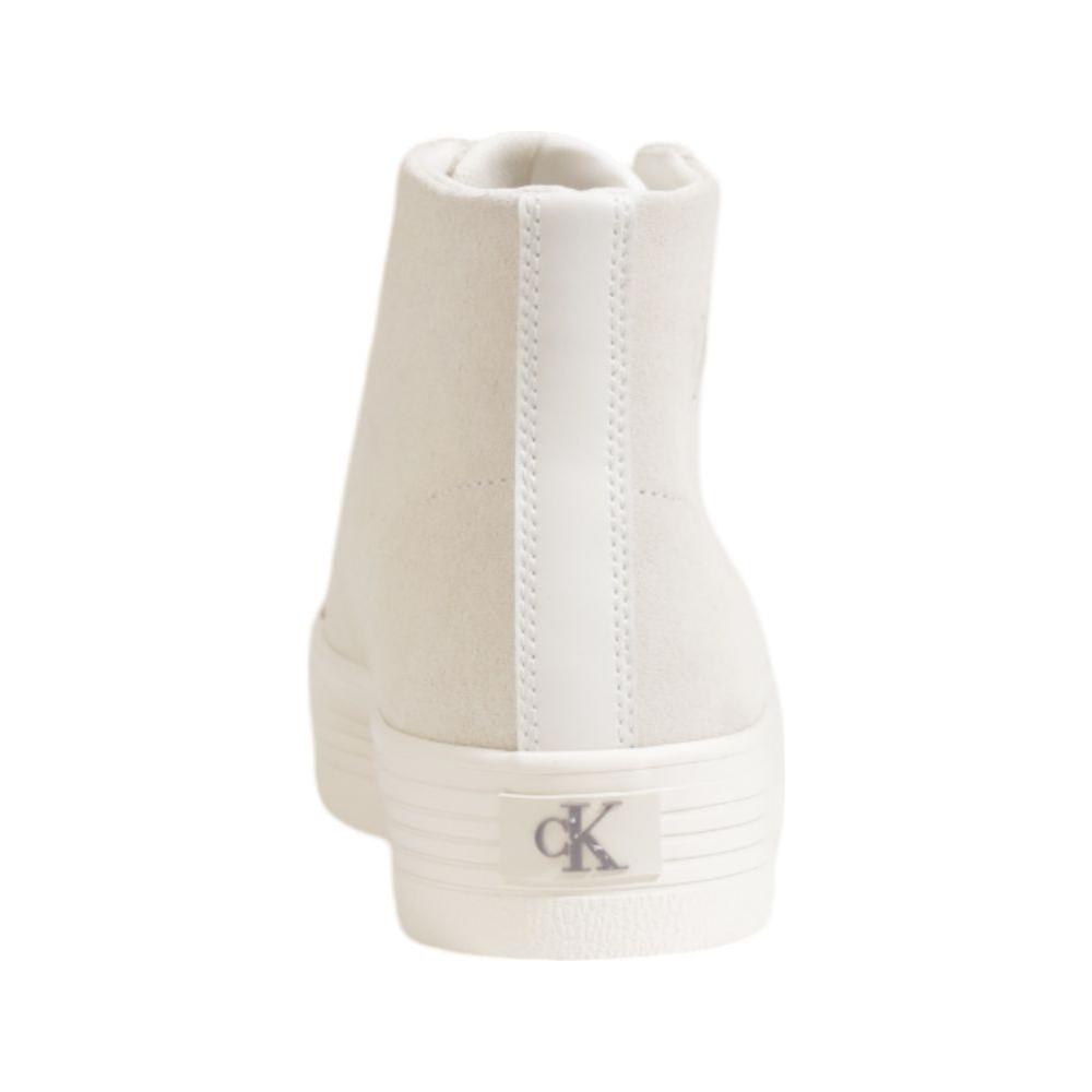 Back view of Calvin Klein Jeans Beige Suede Leather Sneaker, women's fall/winter collection, featuring CK logo and suede finish.