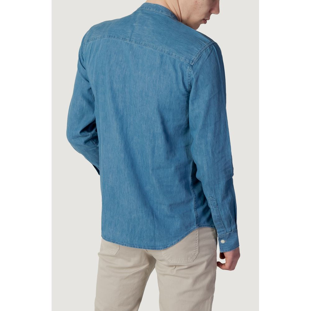 Men's Peuterey Blue Cotton Long Sleeve Shirt, Spring/Summer Collection, Rear View