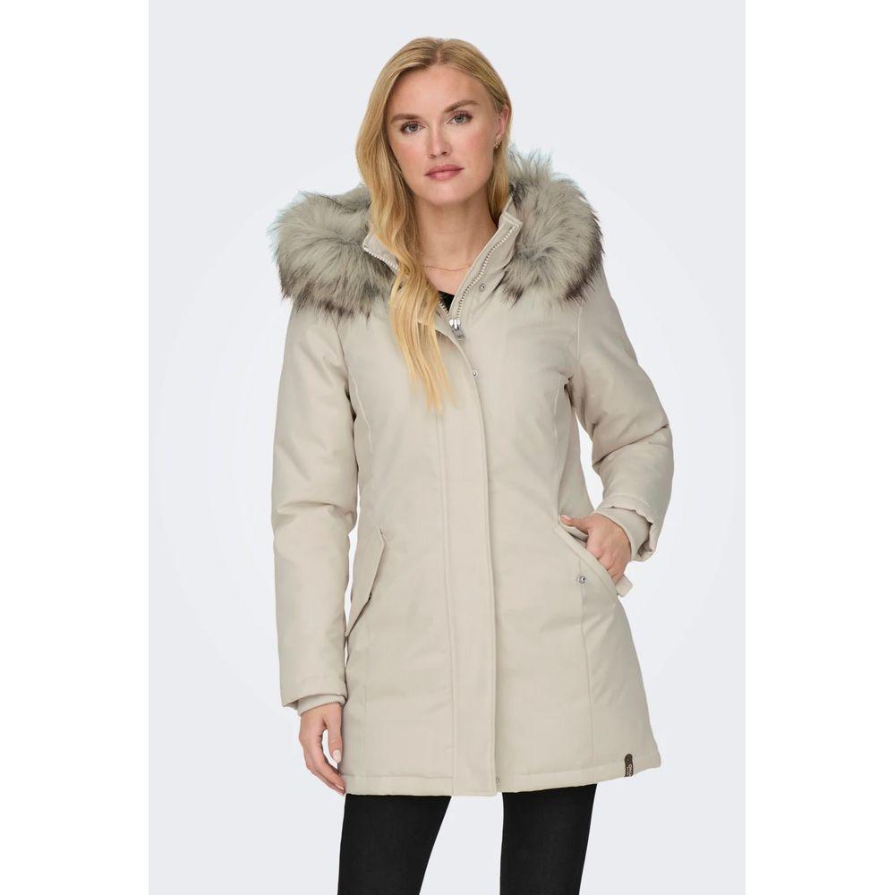 Only Beige Polyester Jackets & Coat Only Light Gray