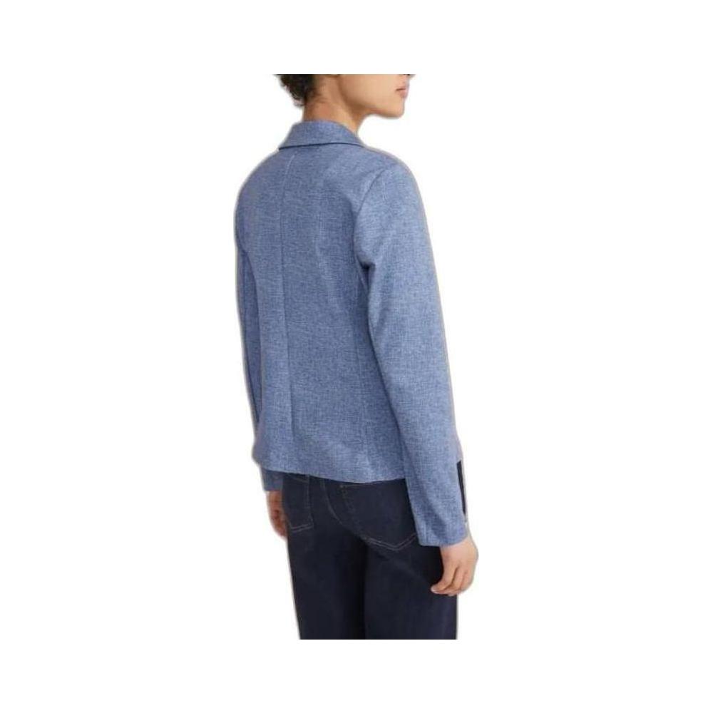 Street One blue women's blazer, polyester blend, spring/summer collection. Back view on model.