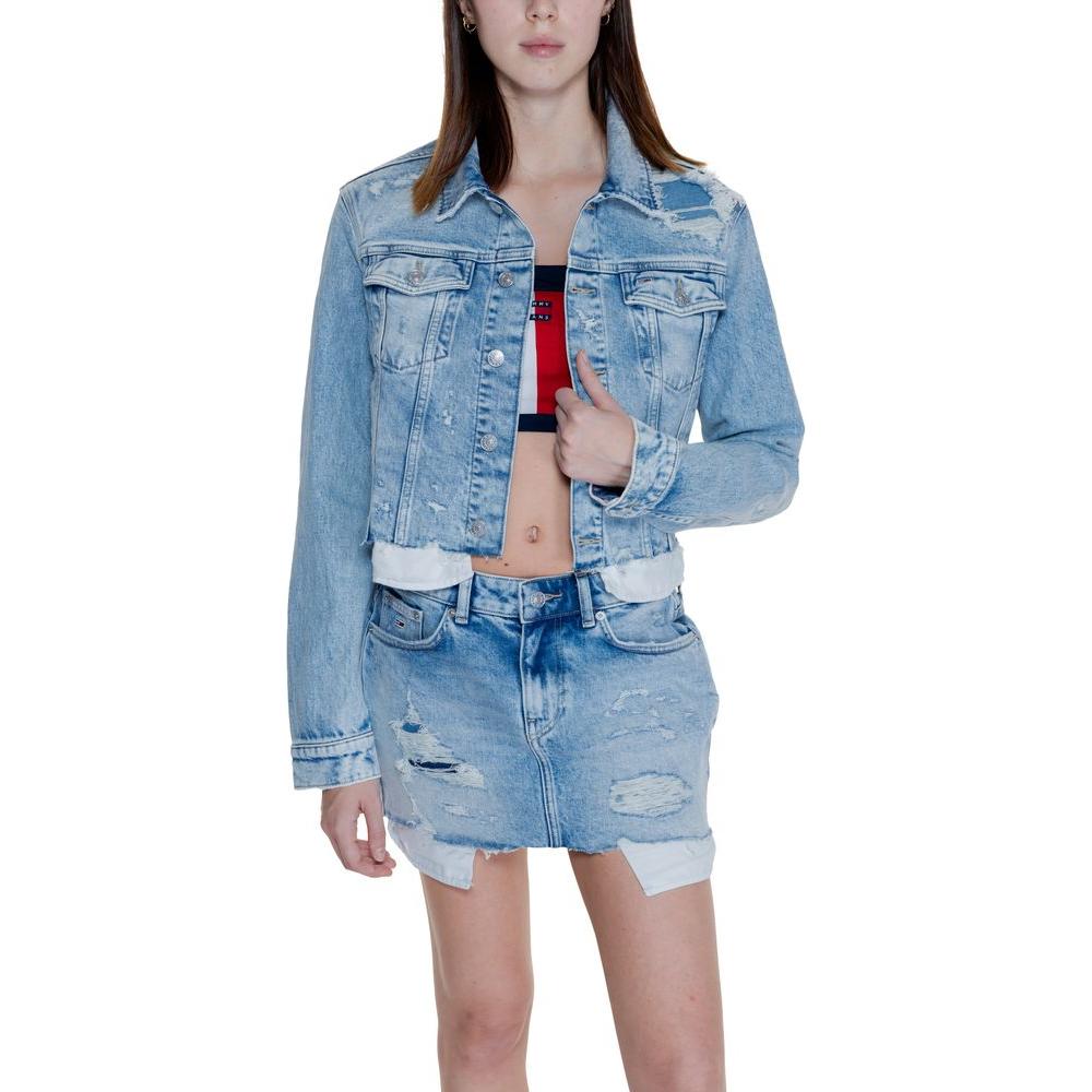 Tommy Hilfiger Jeans Light Blue Recycled Cotton Jackets & Coat Tommy Hilfiger Jeans Dark Gray