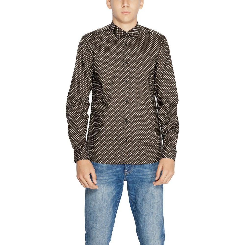 Antony Morato brown cotton shirt for men, Fall/Winter collection, 100% cotton, stylish patterned design.